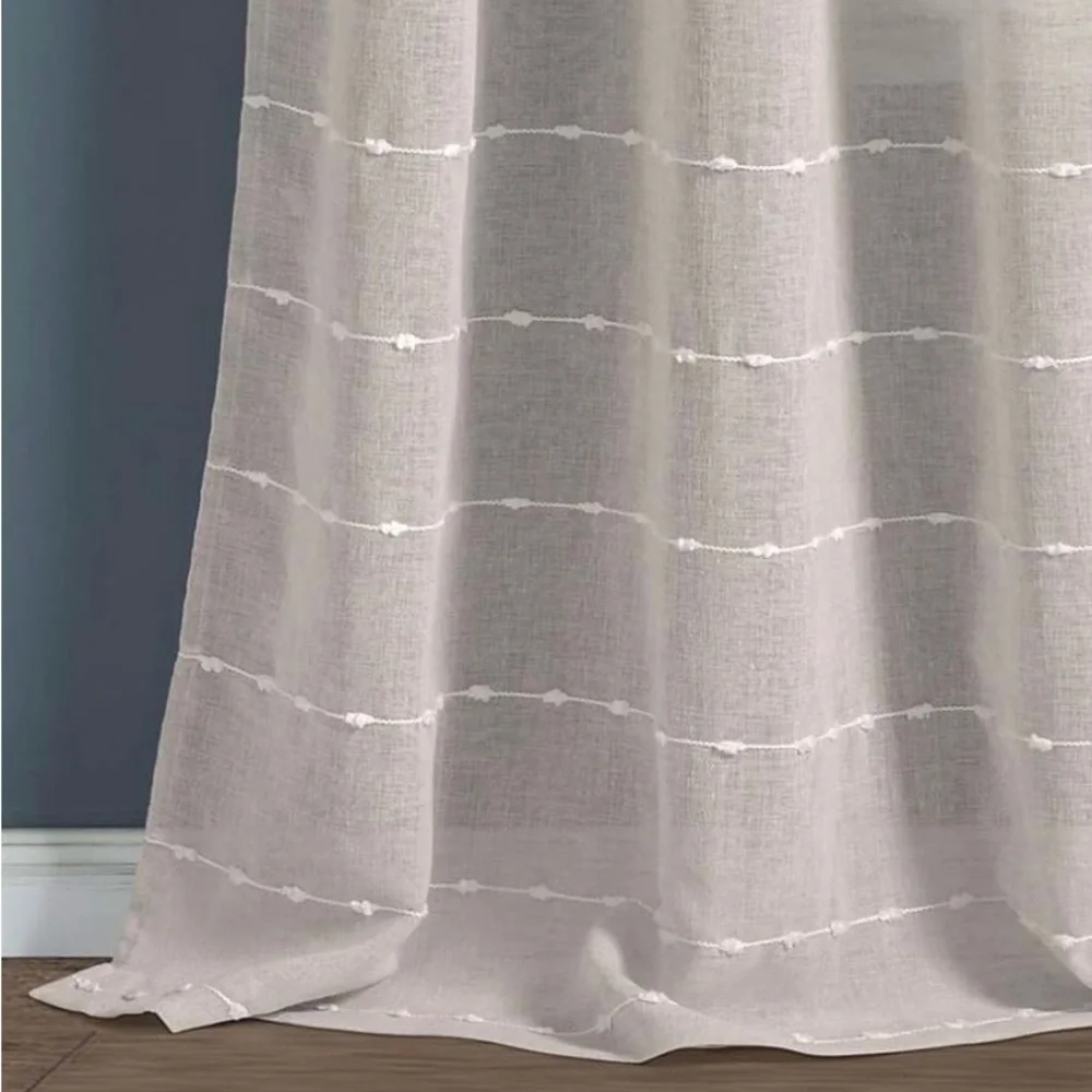 Lush Decor Farmhouse Textured Grommet Sheer Window Curtain Panel Pair 84" x 38" - Picture 4 of 6